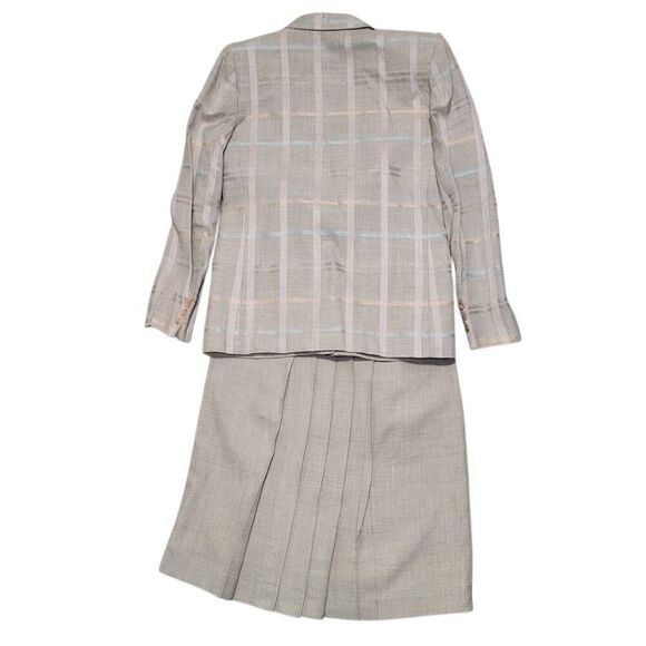 Michelle Stuart Skirt Suit Women's Sz 4 Tan Multi Plaid Padded Shoulder 2 Piece - Picture 2 of 12